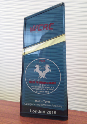 Metro Tyres Awarded as India Most Promising Brand of 2014-15 by WCRC